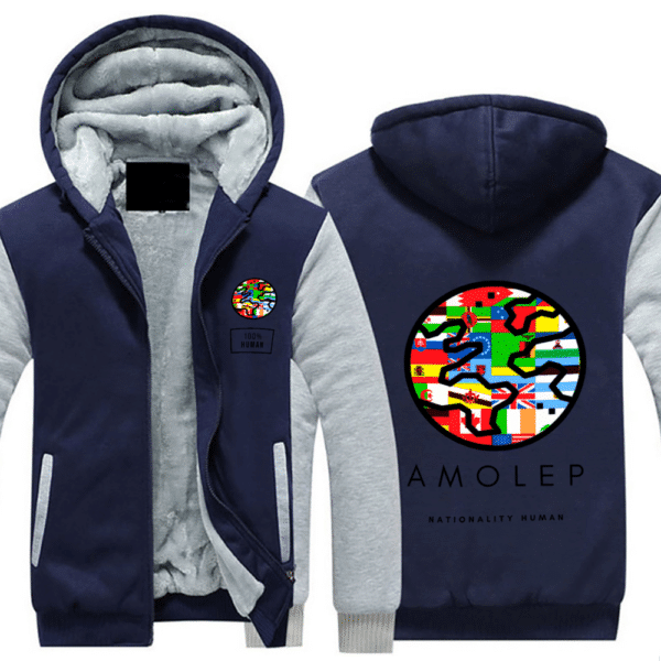 Nationality Human Men's Globe Thick Plush Zippered Hoodie